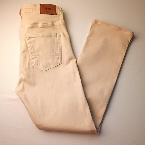 Edwin Denim Jeans Size 26/2 Elin Crop Straight Leg Mid Rise Cream Color - Picture 1 of 10